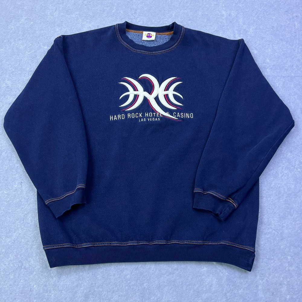 VTG‎ Hard Rock Hotel & Casino Vegas Sweatshirt Men's L Blue Embroidered Pullover